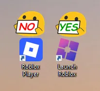 Screenshot of the Windows Desktop, showing both the 'Roblox Player' and Bloxstrap's 'Launch Roblox' icons.